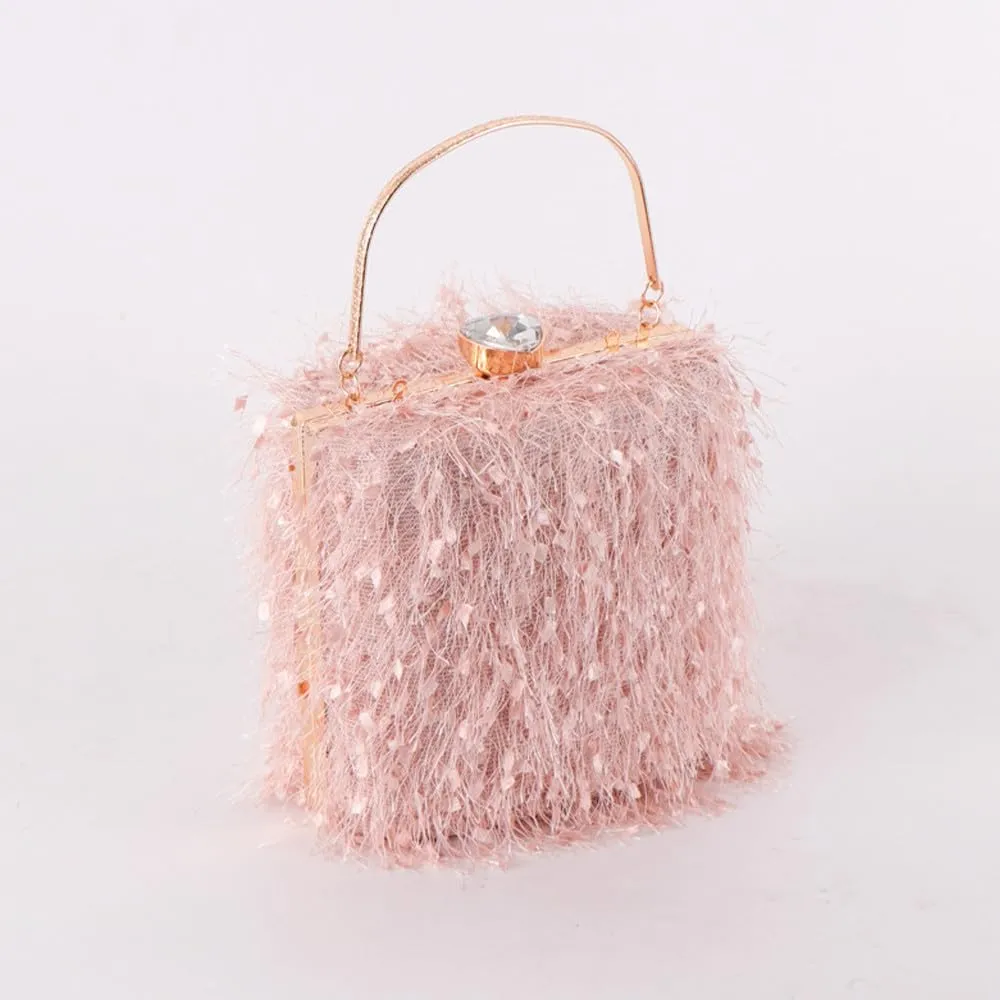 Vintage Purse Retro Suede Tote Bag Evening Bags for Women Wedding Ostrich Feather Women's Clutch Handbags Banquet Party Pink