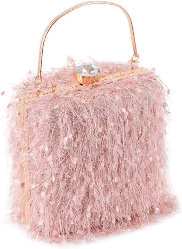 Vintage Purse Retro Suede Tote Bag Evening Bags for Women Wedding Ostrich Feather Women's Clutch Handbags Banquet Party Pink