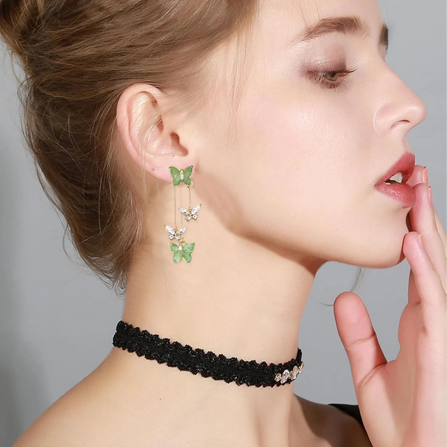 Violet Butterfly Tassel Stud Earrings for Women Long Butterfly Crystal Rhinestone Drop Dangle Earrings Wedding Jewelry Gifts