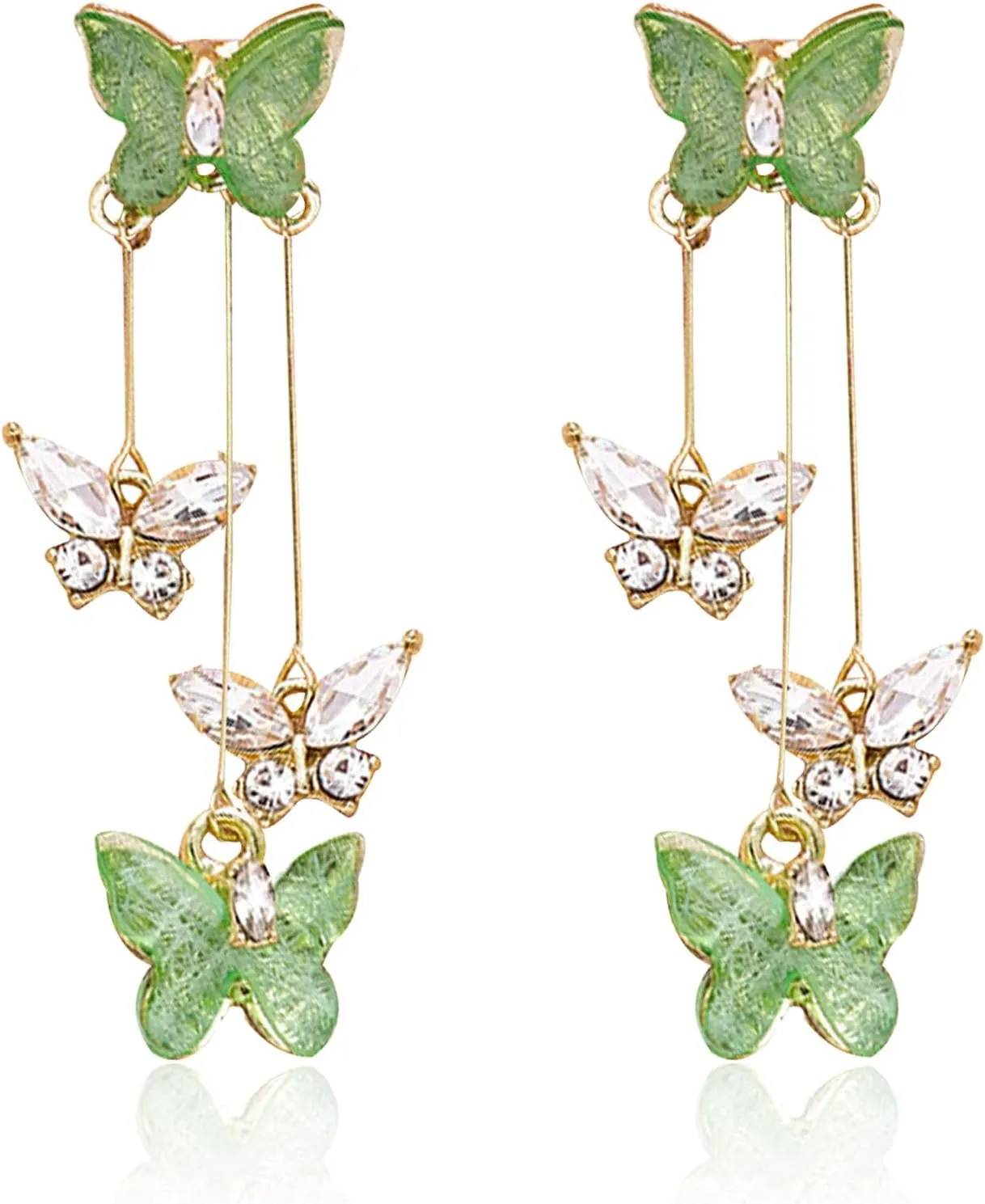 Violet Butterfly Tassel Stud Earrings for Women Long Butterfly Crystal Rhinestone Drop Dangle Earrings Wedding Jewelry Gifts