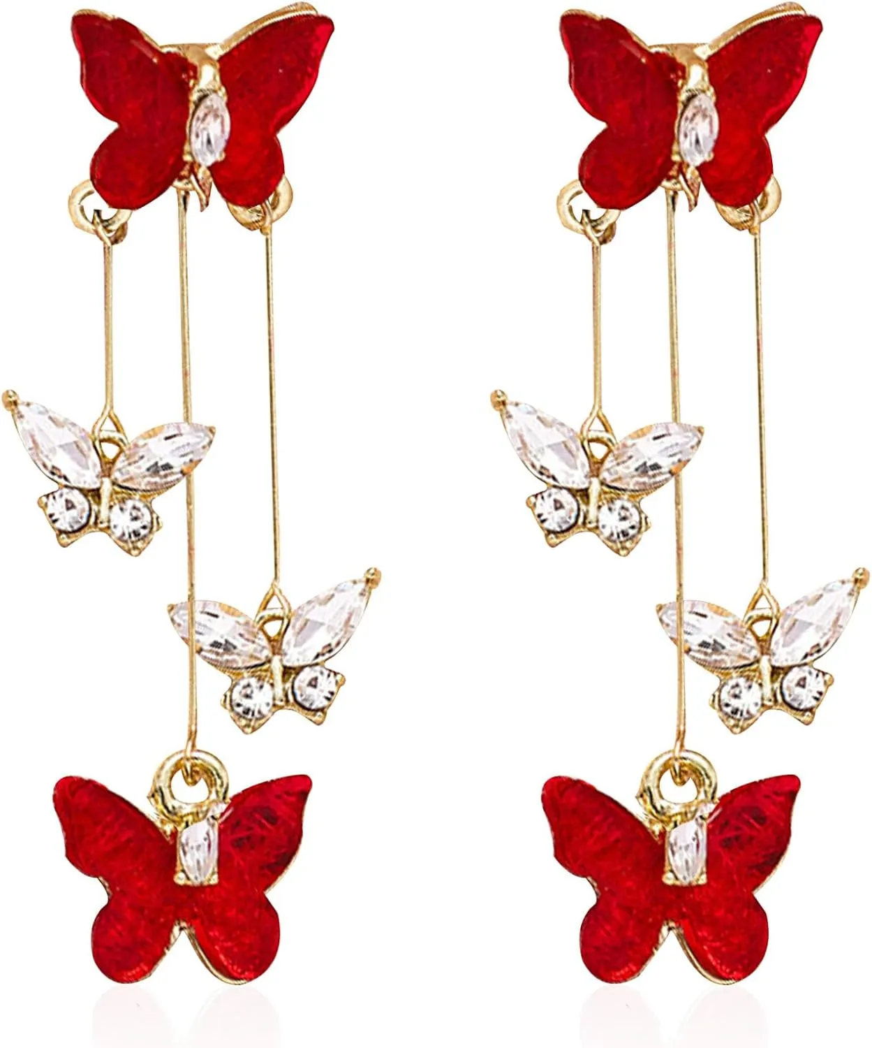 Violet Butterfly Tassel Stud Earrings for Women Long Butterfly Crystal Rhinestone Drop Dangle Earrings Wedding Jewelry Gifts