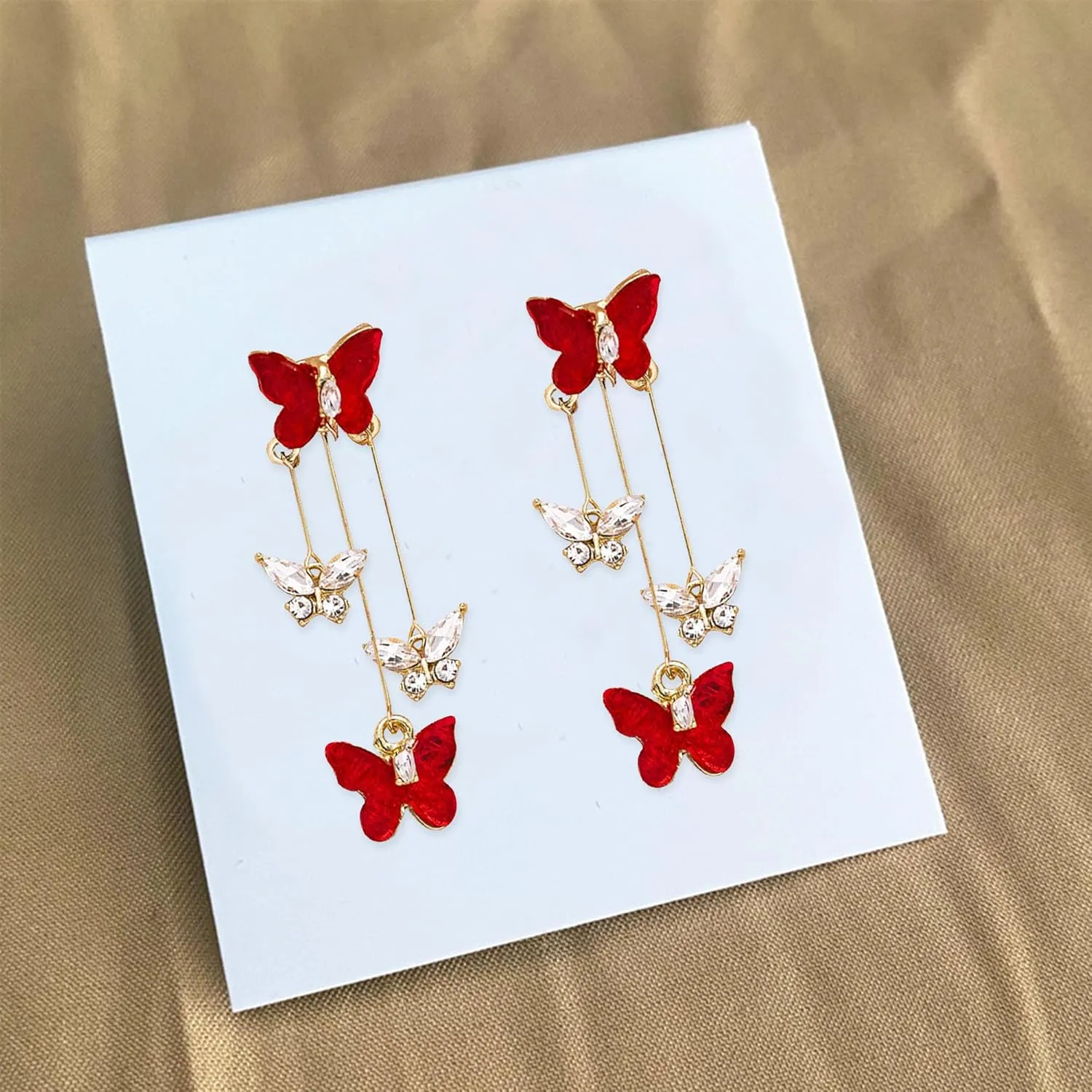 Violet Butterfly Tassel Stud Earrings for Women Long Butterfly Crystal Rhinestone Drop Dangle Earrings Wedding Jewelry Gifts