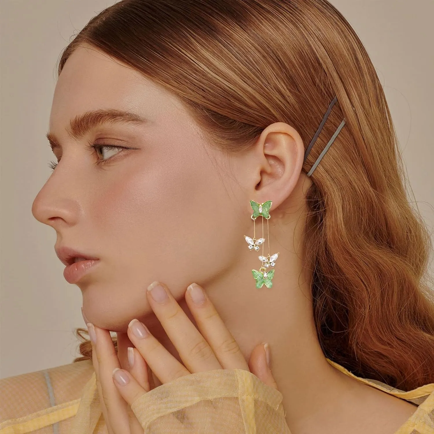 Violet Butterfly Tassel Stud Earrings for Women Long Butterfly Crystal Rhinestone Drop Dangle Earrings Wedding Jewelry Gifts