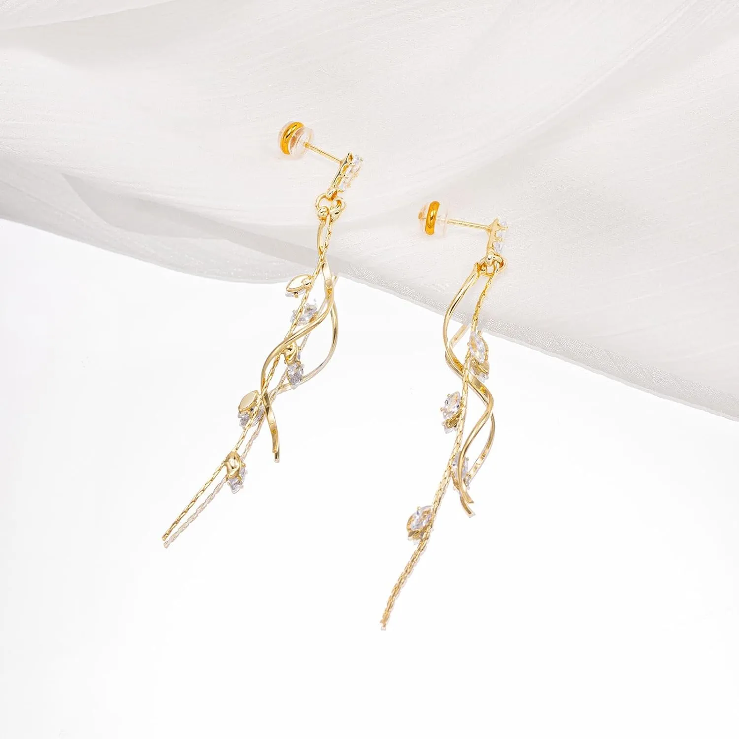 VRIUA Dangle Earrings for Women - 14K Gold Plated Statement Drop Earrings Dainty CZ Wedding Dangling Earrings Trendy Jewelry