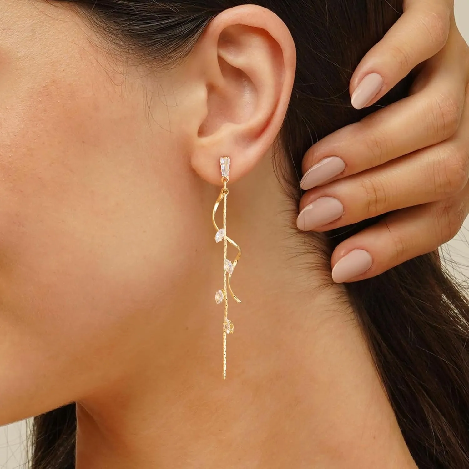 VRIUA Dangle Earrings for Women - 14K Gold Plated Statement Drop Earrings Dainty CZ Wedding Dangling Earrings Trendy Jewelry