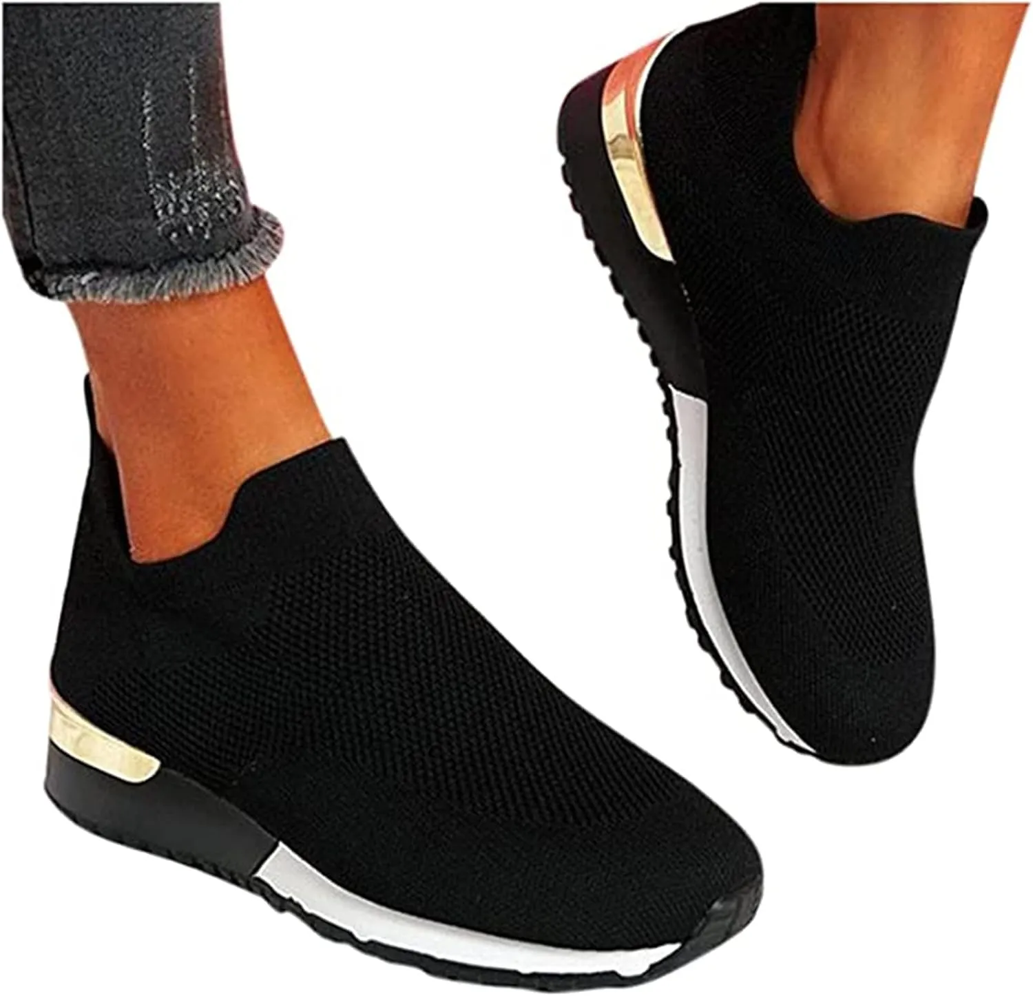 Walking Shoes Women Slip On Black Womens Walking Shoes Slip on Sneakers Lady Girls Platform Loafers Fashion Casual Athletic Gym Non Slip Tennis Running Shoes