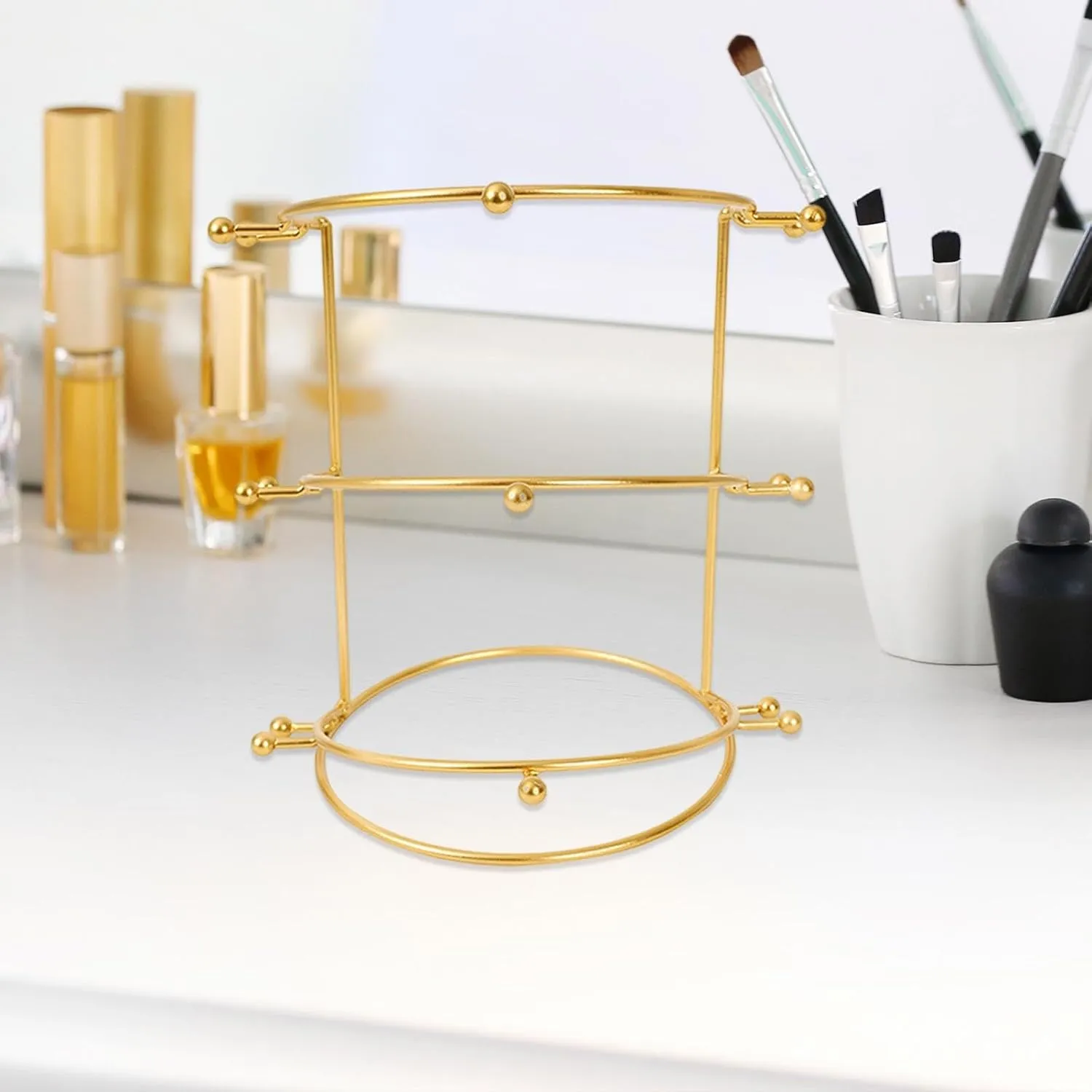 Wedding Tiara Holder, Tiara Display Stand, Metal Headband Organizer, Bridal Headband Display for Women Show, Gold 3 Tier