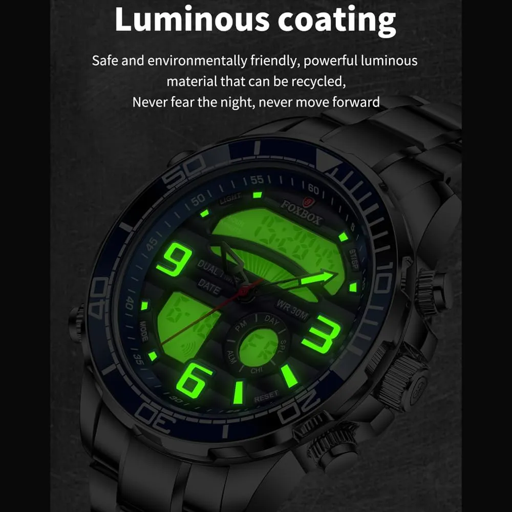 Weicam Men Luxury Dual Display Luminous Waterproof Analog Quartz Digital Wrist Watch Couple Watches