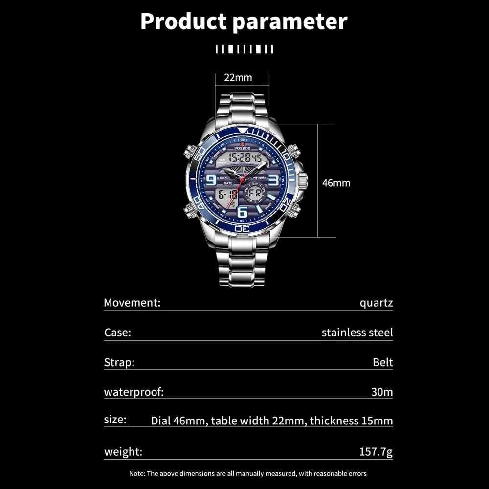 Weicam Men Luxury Dual Display Luminous Waterproof Analog Quartz Digital Wrist Watch Couple Watches
