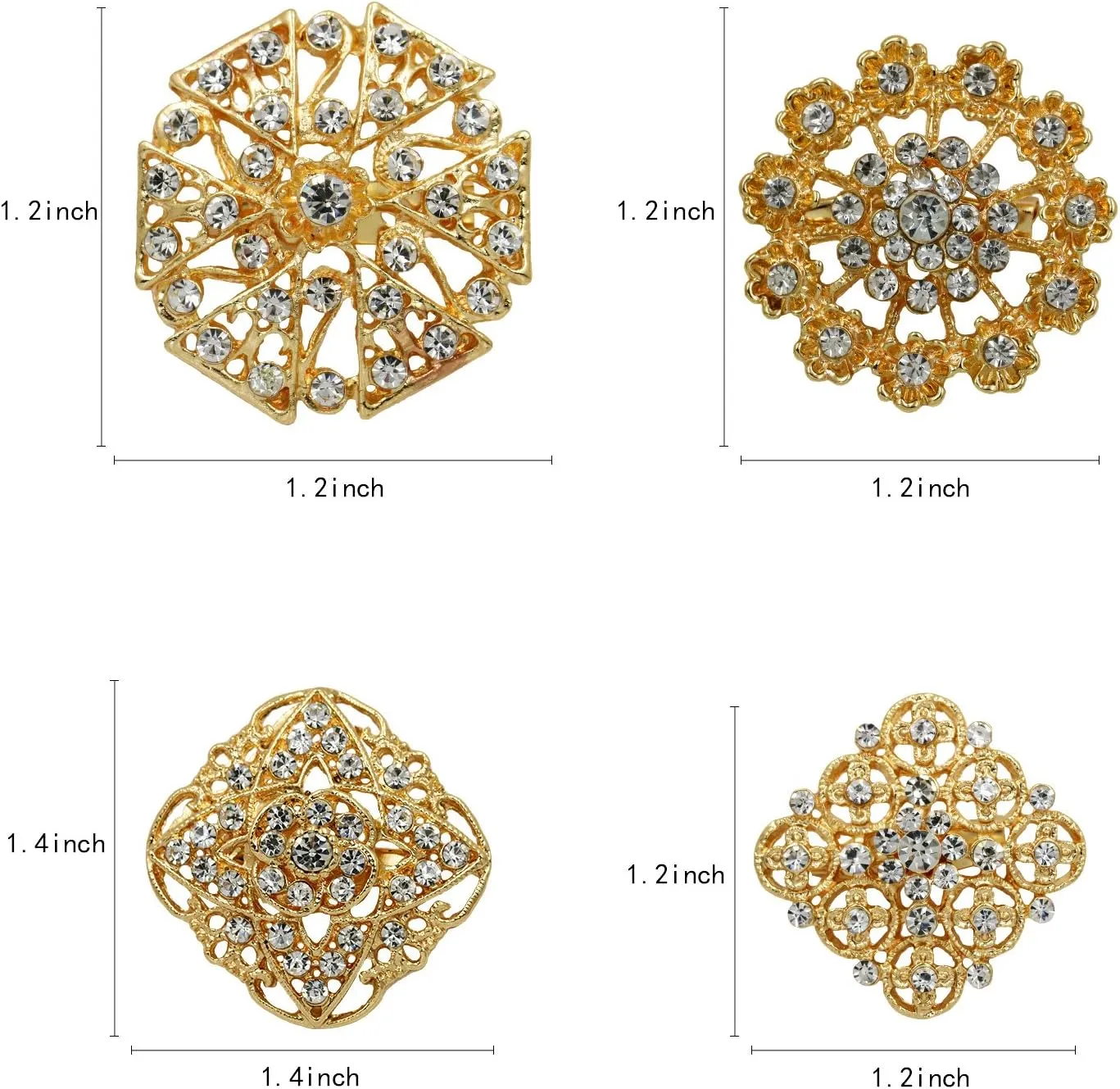 WeimanJewelry Silver/Gold Plated 12pcs Crystal Rhinestones Flower Brooch Pins DIY Wedding Bouquets Kit