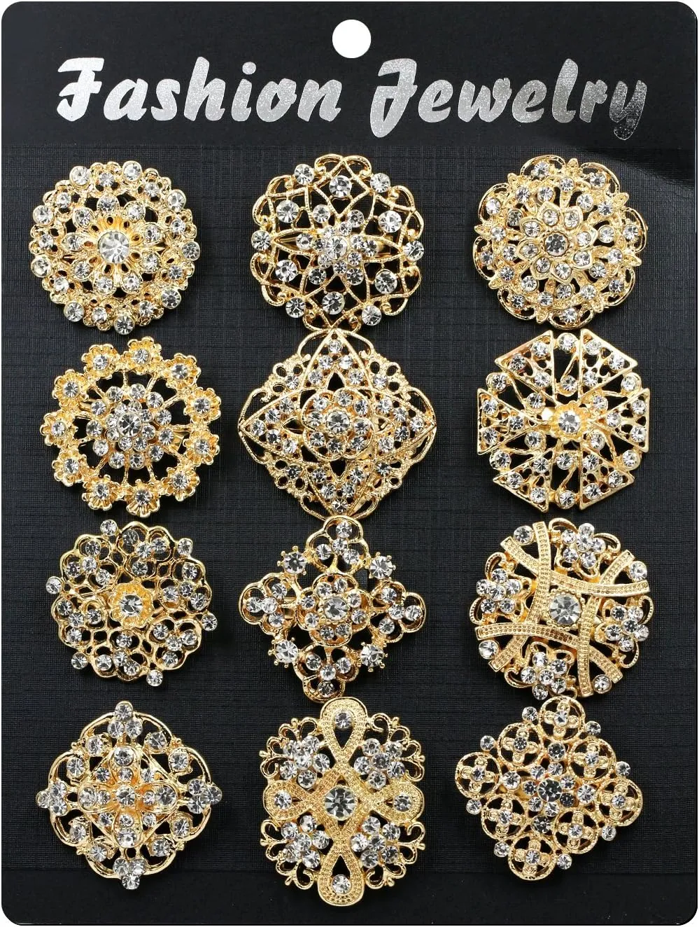 WeimanJewelry Silver/Gold Plated 12pcs Crystal Rhinestones Flower Brooch Pins DIY Wedding Bouquets Kit