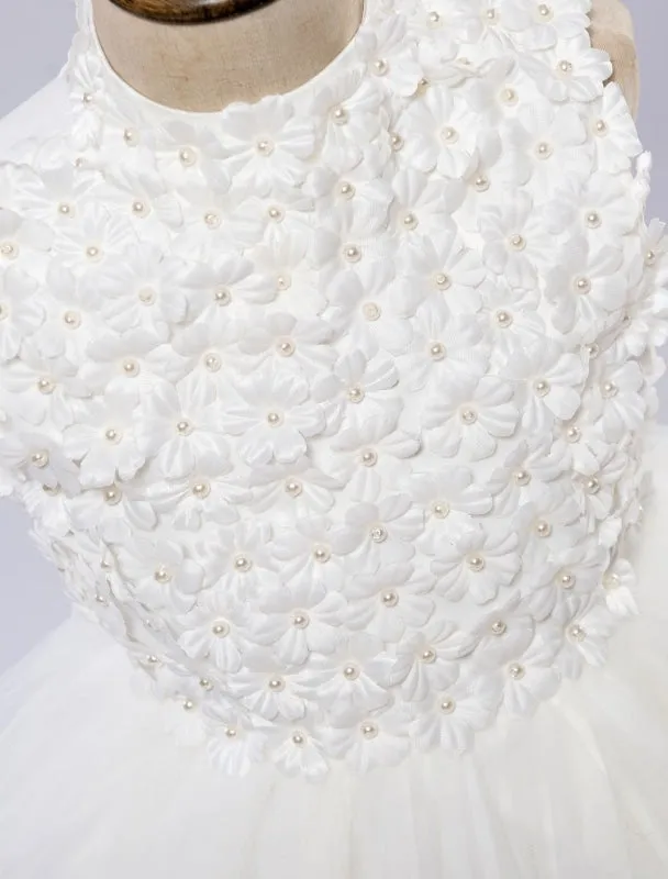 White Toddler'S Pageant Tutu Dress With Lace Flower Appliques