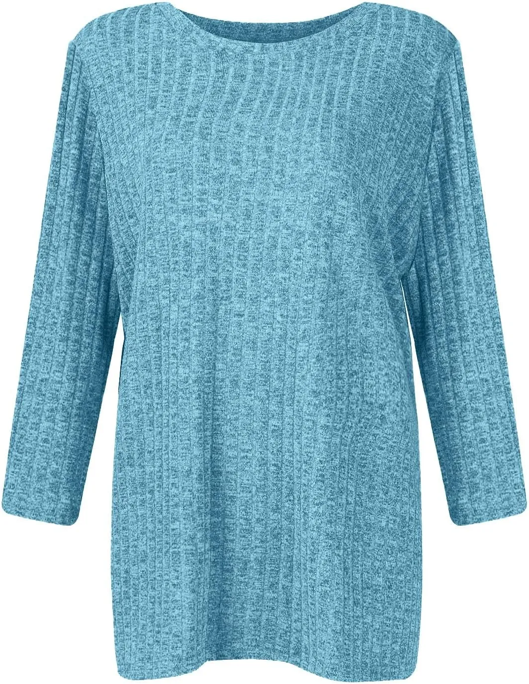 Winter 3/4 Length Sleeve T Shirts Loose Fit Ribbed Knit Cozy Sweaters Plus Size Sweatshirts