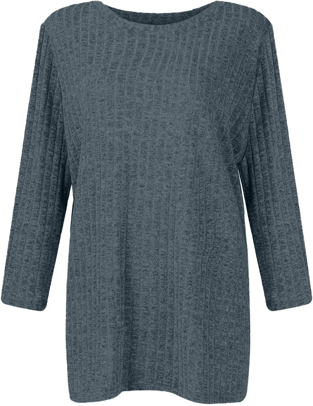 Winter 3/4 Length Sleeve T Shirts Loose Fit Ribbed Knit Cozy Sweaters Plus Size Sweatshirts