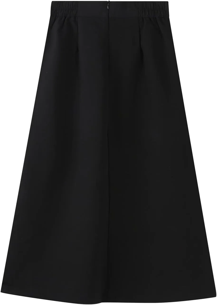 Women A-Line Pleated High Waist Maxi Skirt Solid Skirt Skater Tennis School Uniform A-line Midi Skirts