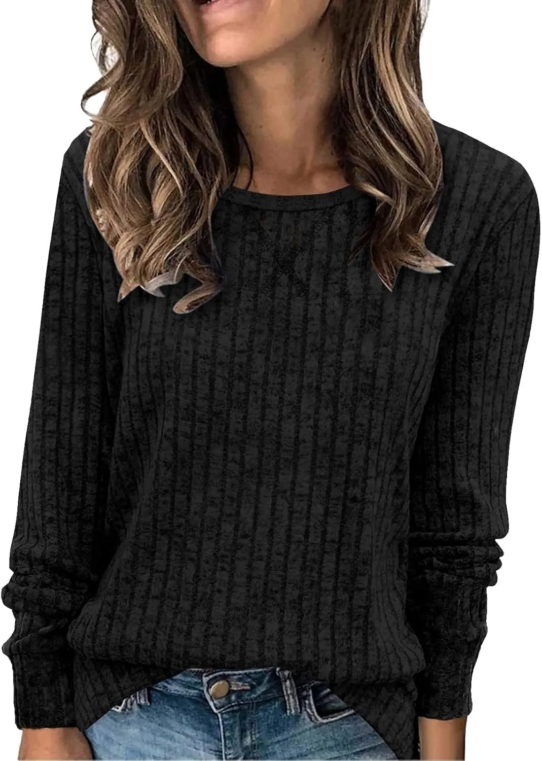 Women Casual Knit Sweaters Long Sleeve Shirts for Women Tunic Tops Dressy Pullovers Fashion Basic Lightweight Blouses