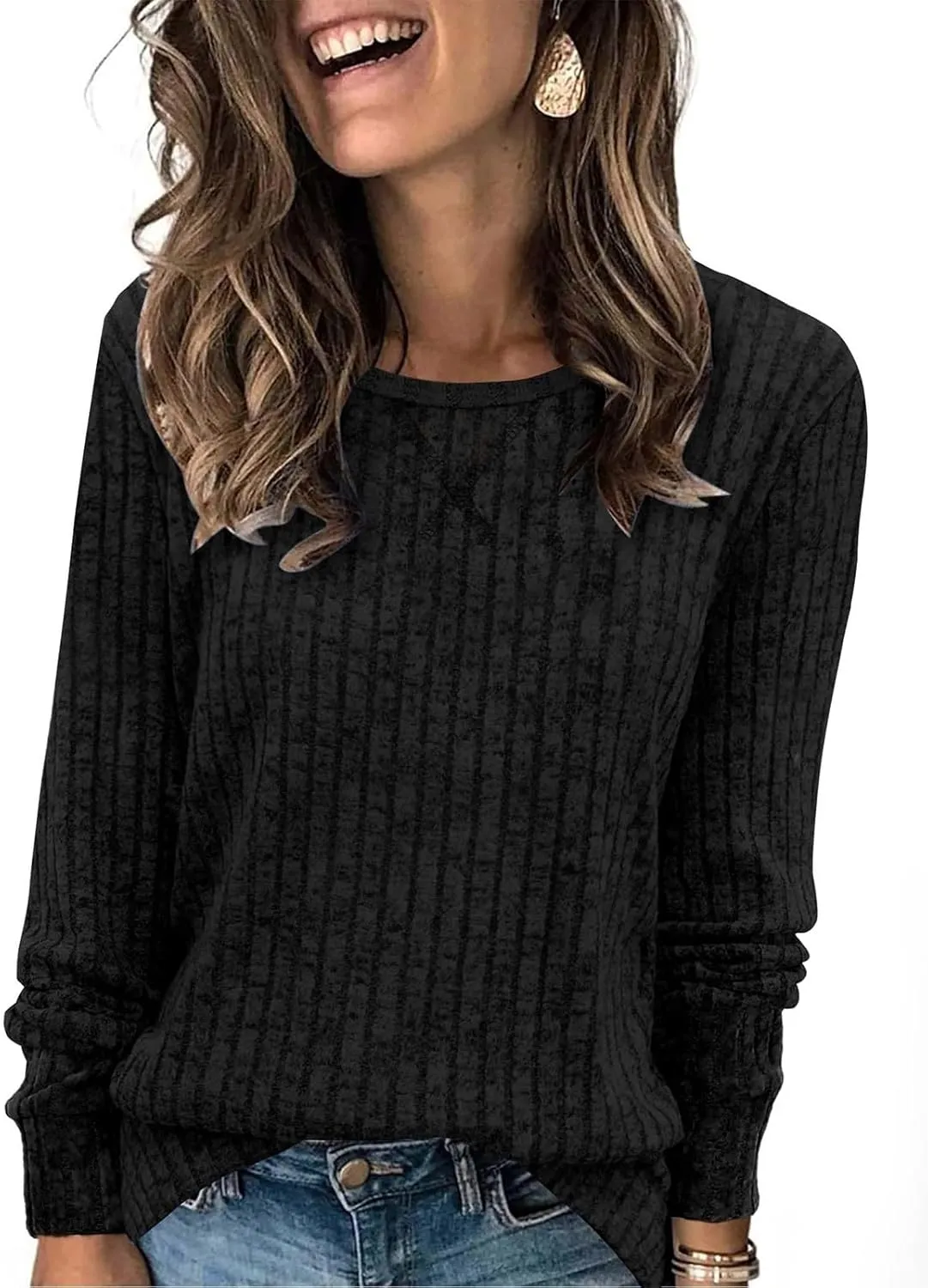 Women Casual Knit Sweaters Long Sleeve Shirts for Women Tunic Tops Dressy Pullovers Fashion Basic Lightweight Blouses
