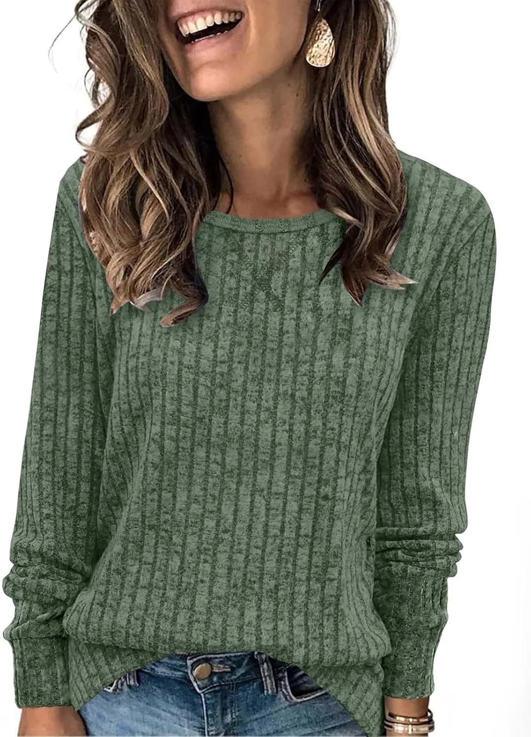Women Casual Knit Sweaters Long Sleeve Shirts for Women Tunic Tops Dressy Pullovers Fashion Basic Lightweight Blouses