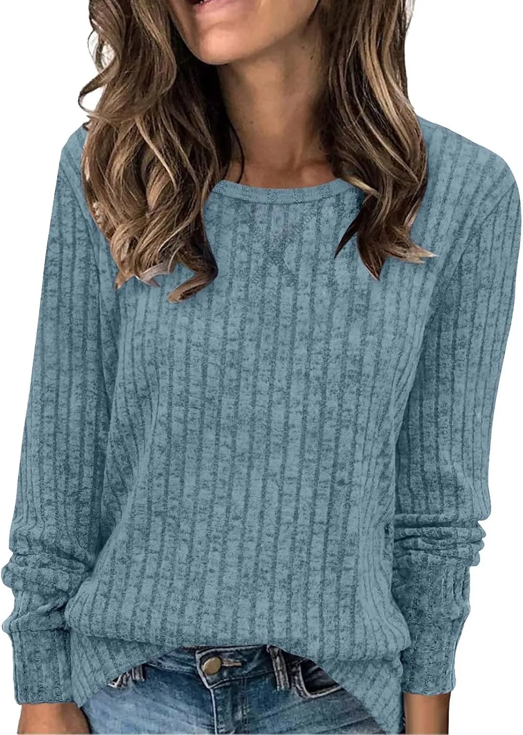 Women Casual Knit Sweaters Long Sleeve Shirts for Women Tunic Tops Dressy Pullovers Fashion Basic Lightweight Blouses