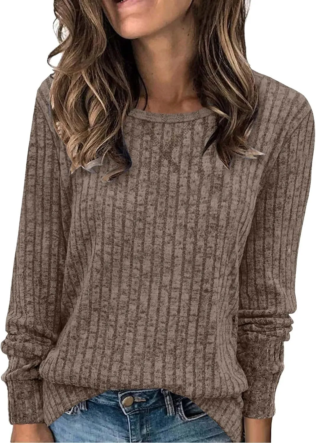 Women Casual Knit Sweaters Long Sleeve Shirts for Women Tunic Tops Dressy Pullovers Fashion Basic Lightweight Blouses