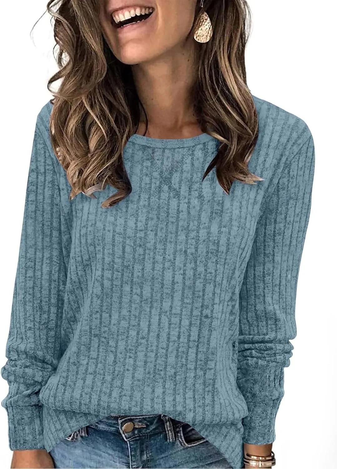 Women Casual Knit Sweaters Long Sleeve Shirts for Women Tunic Tops Dressy Pullovers Fashion Basic Lightweight Blouses