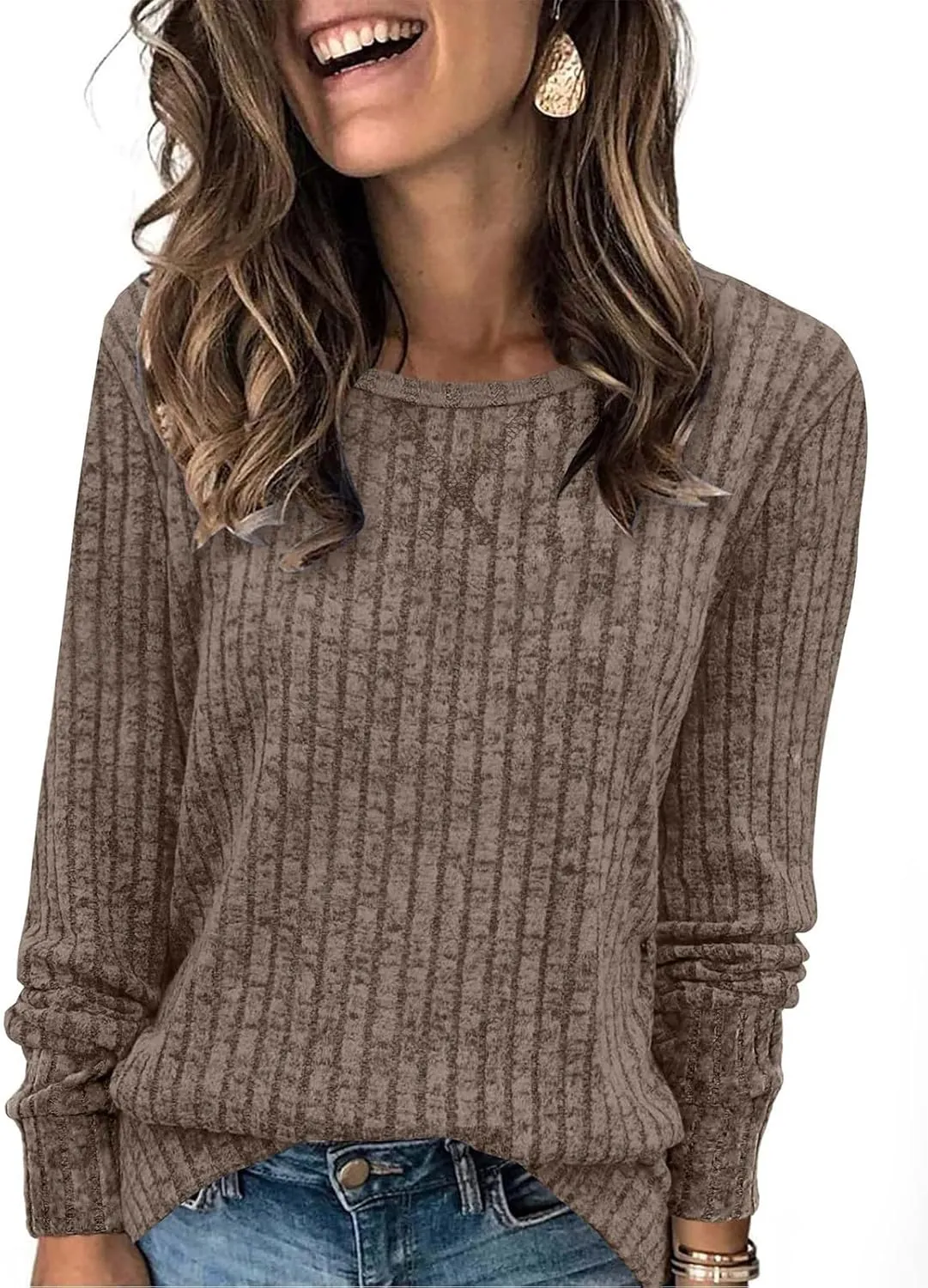Women Casual Knit Sweaters Long Sleeve Shirts for Women Tunic Tops Dressy Pullovers Fashion Basic Lightweight Blouses