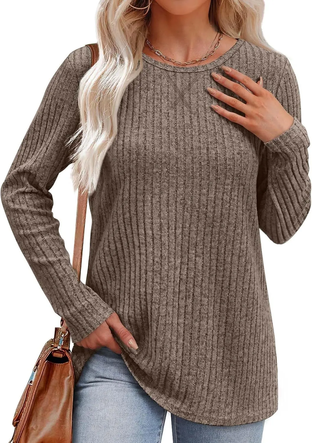 Women Casual Knit Sweaters Long Sleeve Shirts for Women Tunic Tops Dressy Pullovers Fashion Basic Lightweight Blouses
