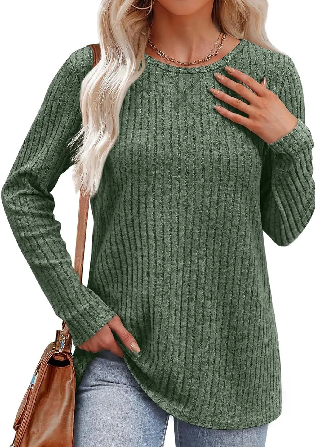 Women Casual Knit Sweaters Long Sleeve Shirts for Women Tunic Tops Dressy Pullovers Fashion Basic Lightweight Blouses