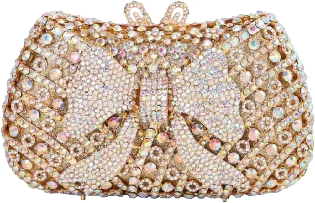 Women Cute Bowknot Crystal Evening Bag Rhinestone Clutch Purse Lovely Handbag for Dating Engagement Wedding