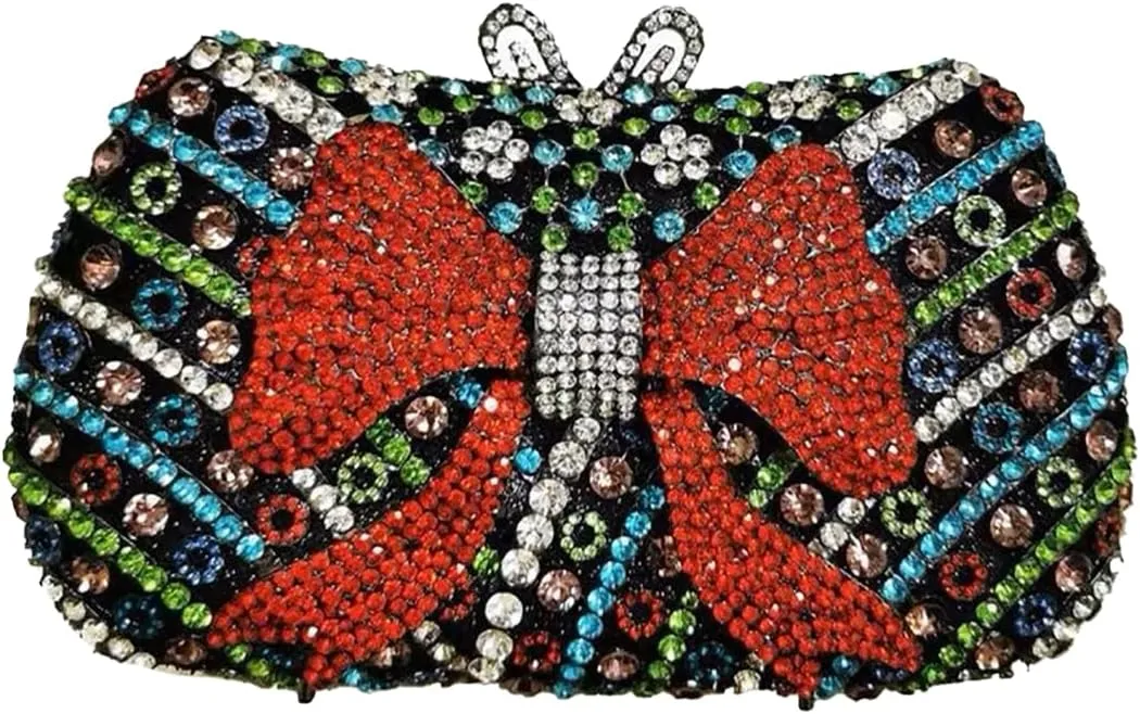 Women Cute Bowknot Crystal Evening Bag Rhinestone Clutch Purse Lovely Handbag for Dating Engagement Wedding