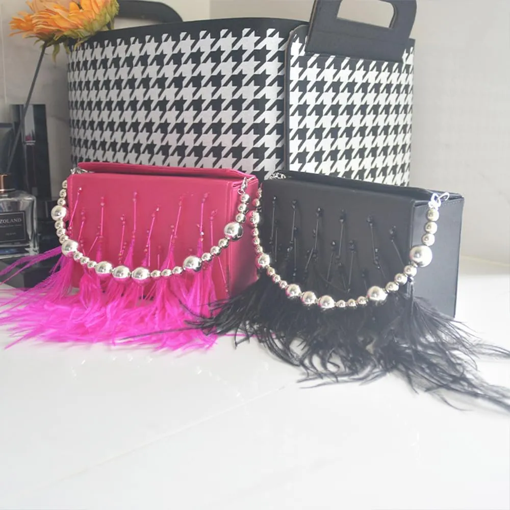 Women Feather Clutch Ostrich Feather Purse Feather Clutch Purses for Women Feather Bag Ostrich Tote Bag Party Wedding Black