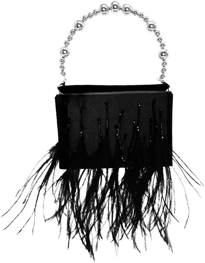 Women Feather Clutch Ostrich Feather Purse Feather Clutch Purses for Women Feather Bag Ostrich Tote Bag Party Wedding Black