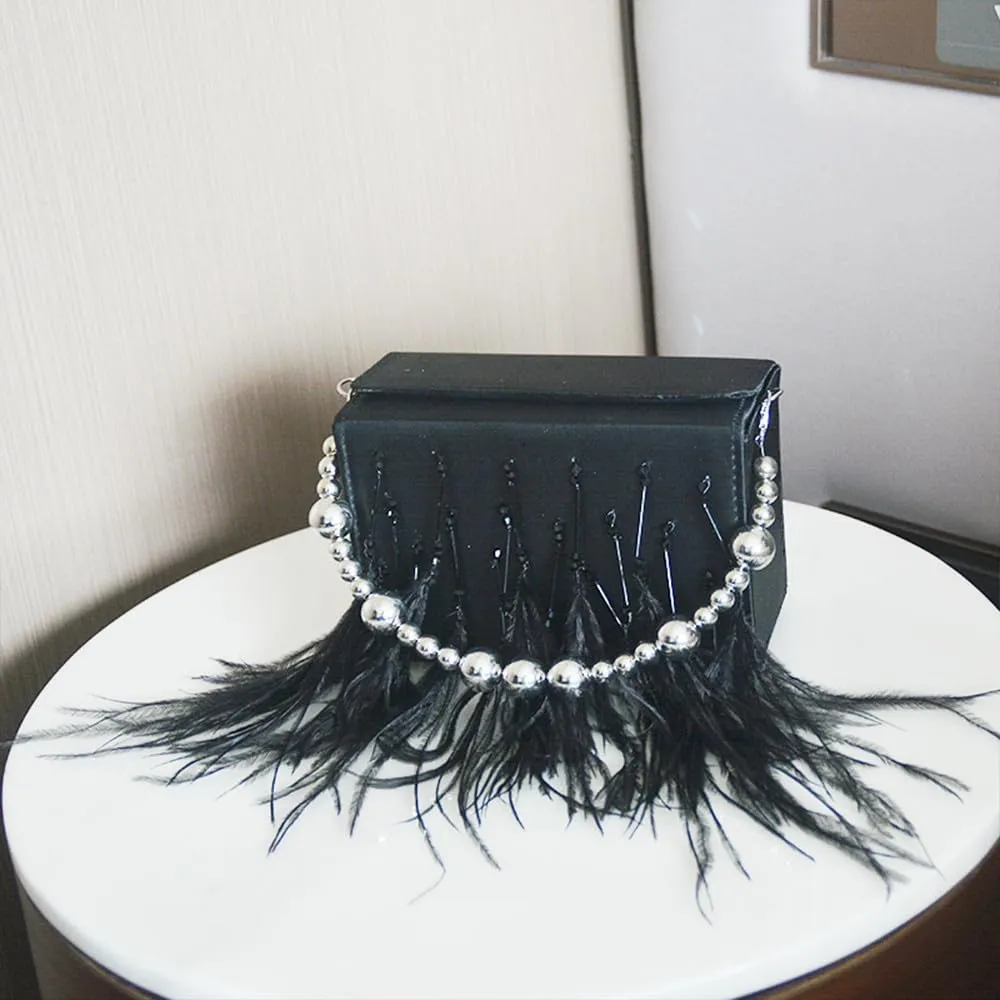 Women Feather Clutch Ostrich Feather Purse Feather Clutch Purses for Women Feather Bag Ostrich Tote Bag Party Wedding Black