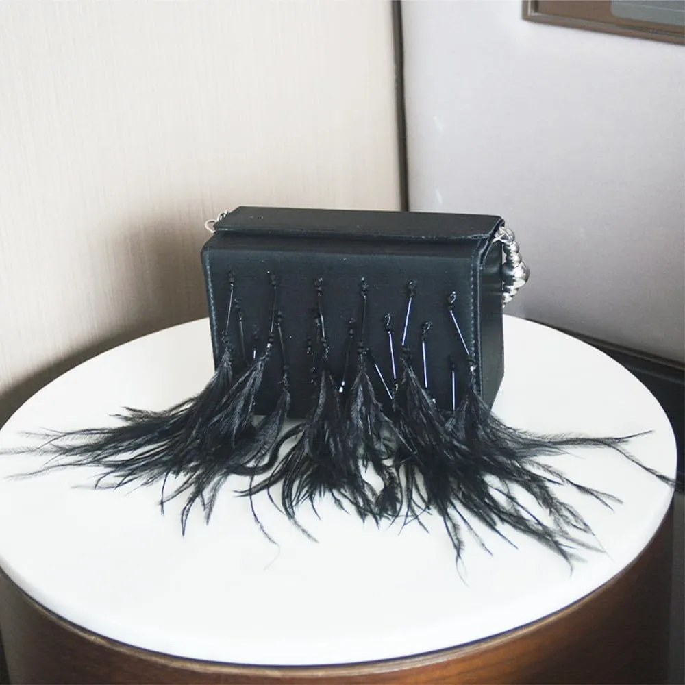 Women Feather Clutch Ostrich Feather Purse Feather Clutch Purses for Women Feather Bag Ostrich Tote Bag Party Wedding Black