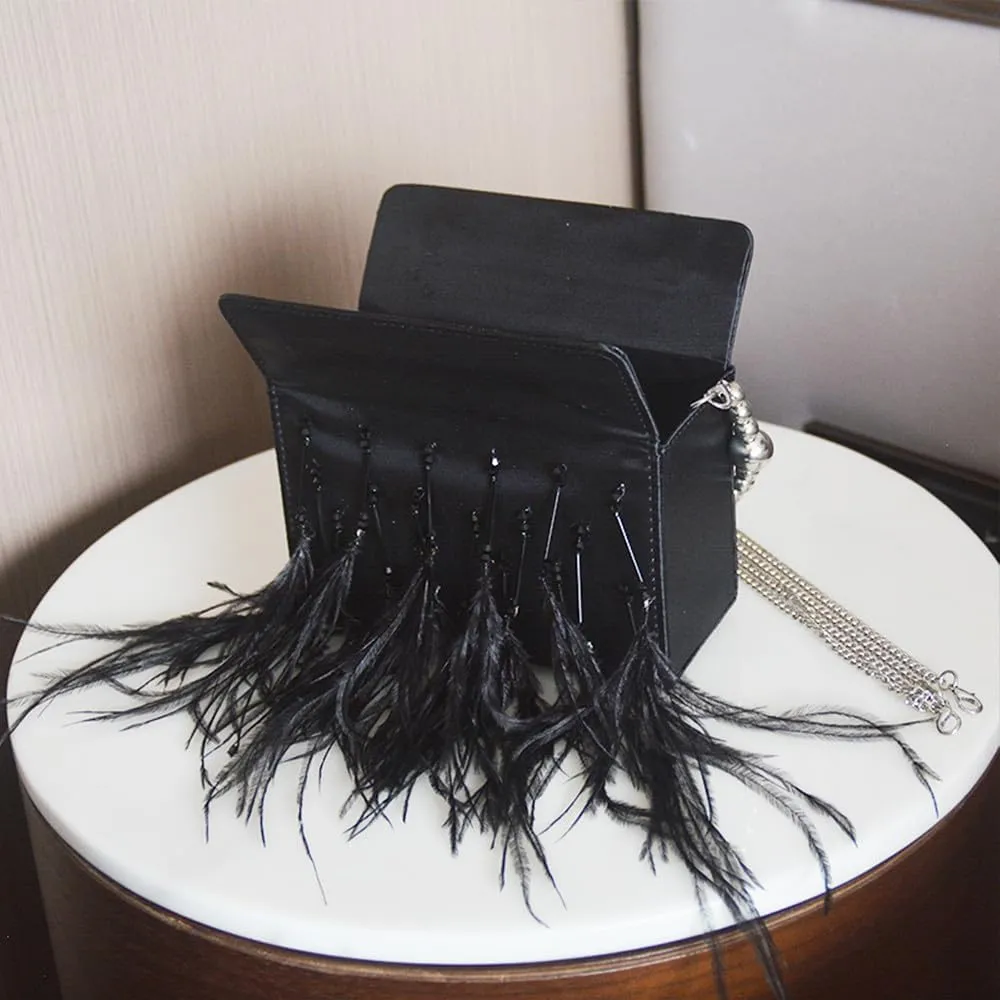 Women Feather Clutch Ostrich Feather Purse Feather Clutch Purses for Women Feather Bag Ostrich Tote Bag Party Wedding Black