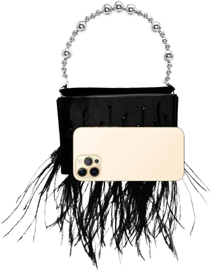 Women Feather Clutch Ostrich Feather Purse Feather Clutch Purses for Women Feather Bag Ostrich Tote Bag Party Wedding Black