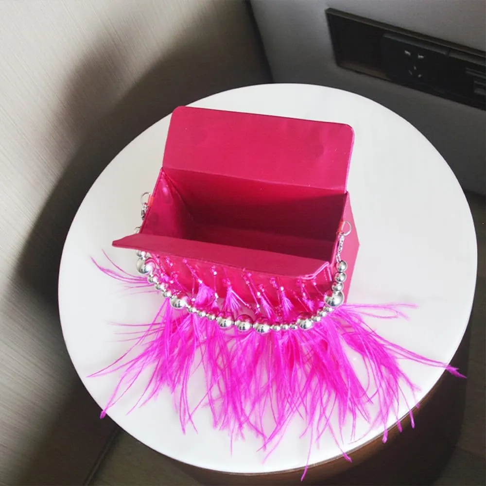 Women Feather Clutch Ostrich Feather Purse Feather Clutch Purses for Women Feather Bag Ostrich Tote Bag Party Wedding Rosered