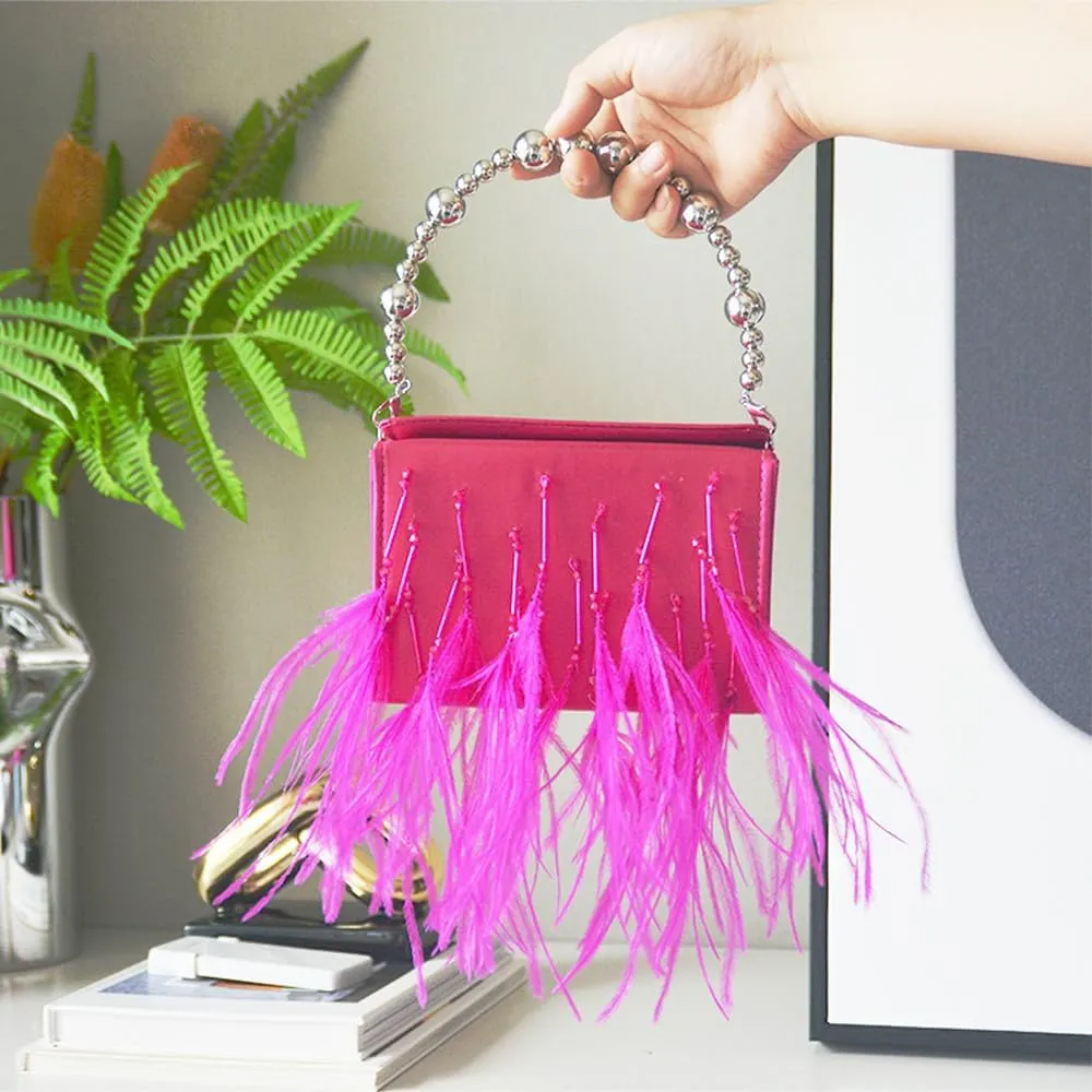 Women Feather Clutch Ostrich Feather Purse Feather Clutch Purses for Women Feather Bag Ostrich Tote Bag Party Wedding Rosered
