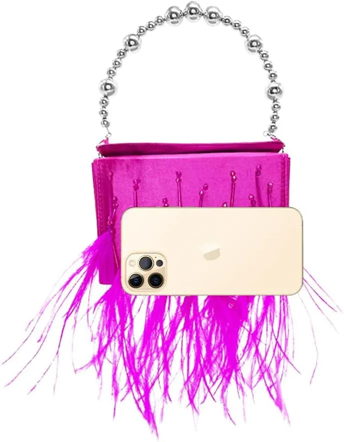Women Feather Clutch Ostrich Feather Purse Feather Clutch Purses for Women Feather Bag Ostrich Tote Bag Party Wedding Rosered