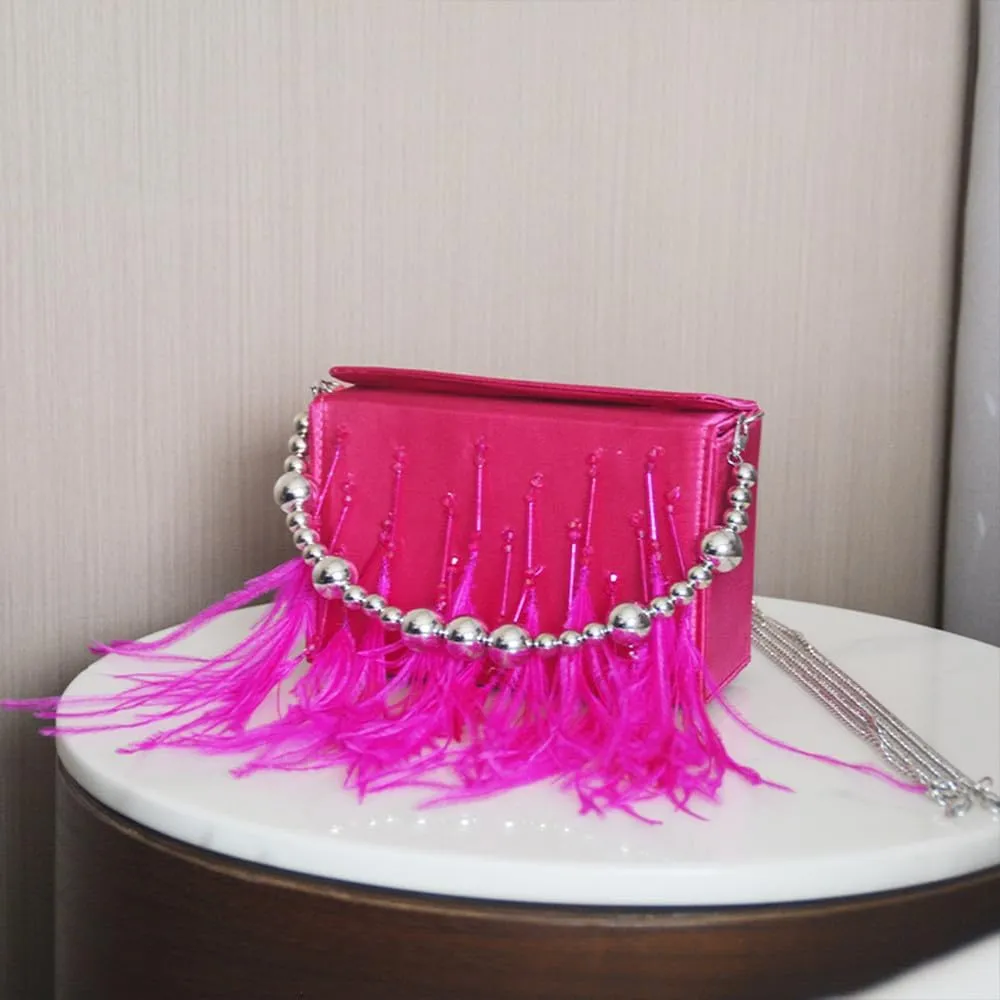 Women Feather Clutch Ostrich Feather Purse Feather Clutch Purses for Women Feather Bag Ostrich Tote Bag Party Wedding Rosered