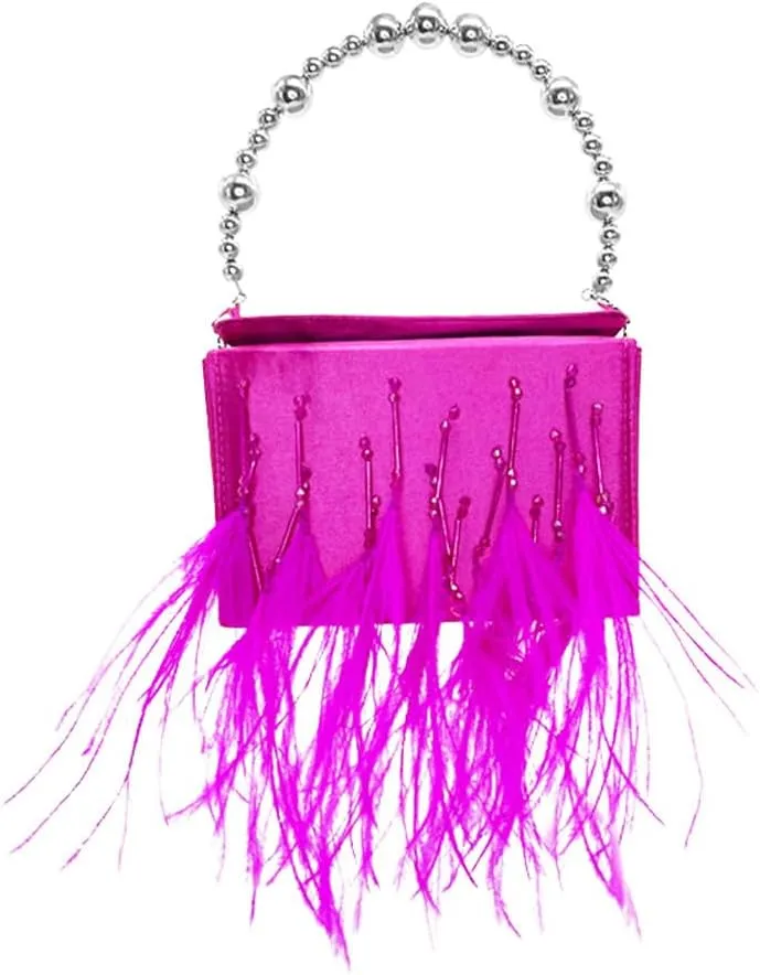 Women Feather Clutch Ostrich Feather Purse Feather Clutch Purses for Women Feather Bag Ostrich Tote Bag Party Wedding Rosered