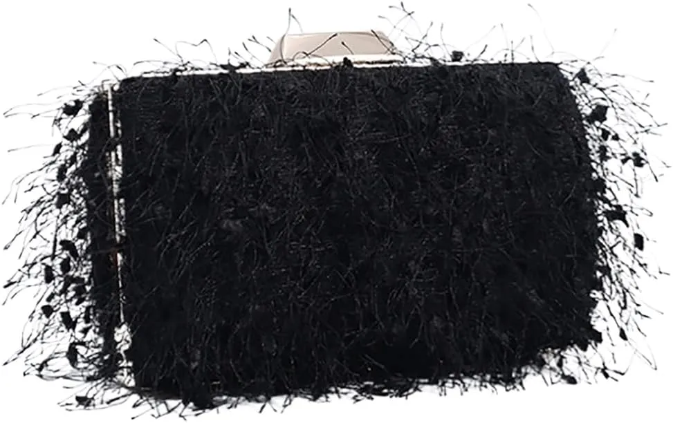 Women Great Tassels Clutch Purse Flurry Cocktail Evening Bag Crossbody Bag for Wedding Gown Formal Dressy Daily Skirt
