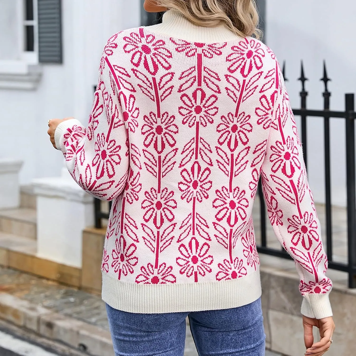 Women's 2024 Fall Turtleneck Batwing Long Sleeve Pullover Sweater Ribbed Knit Casual Soft Oversized Jumper Tops