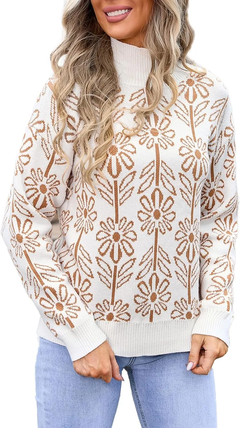 Women's 2024 Fall Turtleneck Batwing Long Sleeve Pullover Sweater Ribbed Knit Casual Soft Oversized Jumper Tops