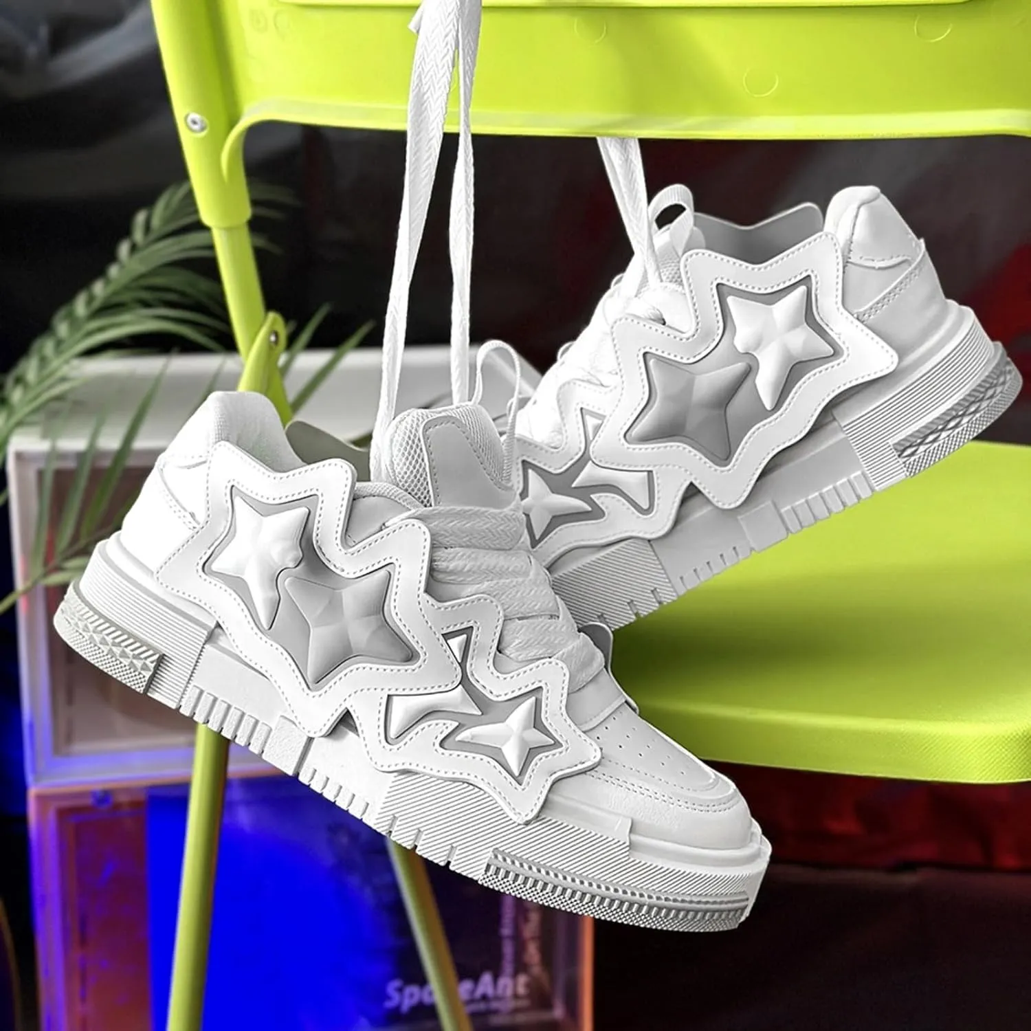 Women??s 3D Star Stripes Chunky Sneakers, Y2K Streetwear Platform Shoes, Fashion Trend Skate Running Couple Matching