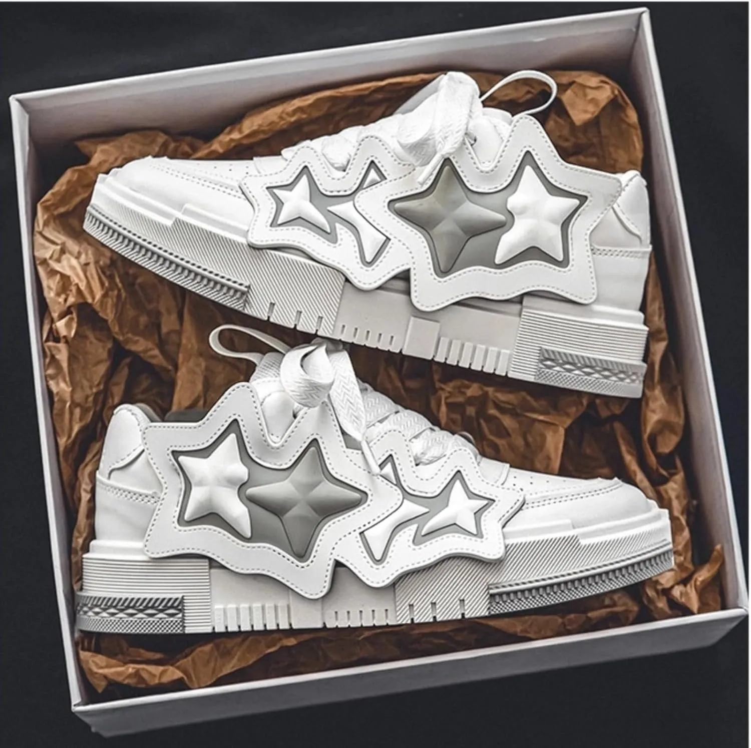 Women??s 3D Star Stripes Chunky Sneakers, Y2K Streetwear Platform Shoes, Fashion Trend Skate Running Couple Matching