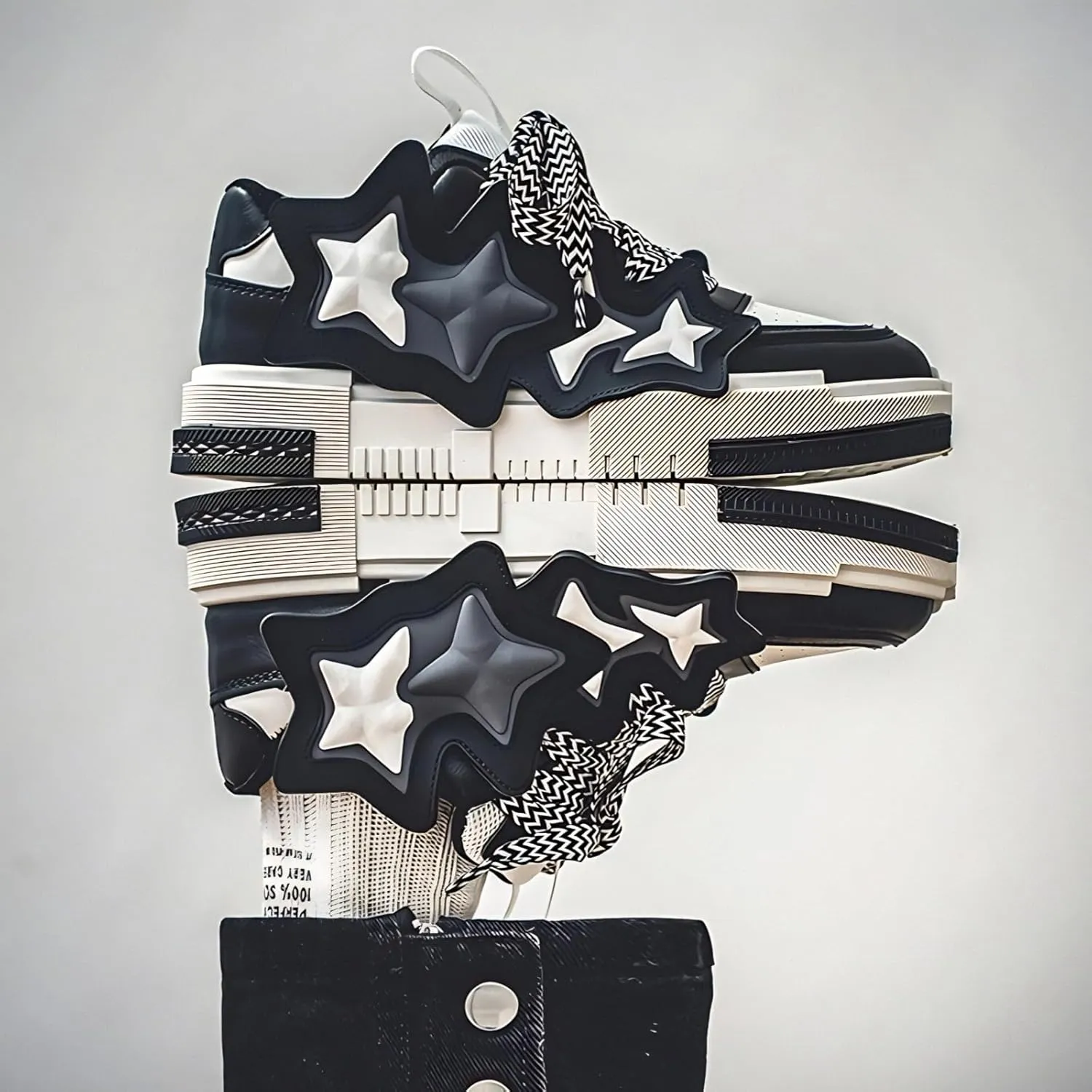 Womens 3D Star Stripes Chunky Sneakers, Y2K Streetwear Platform Shoes, Fashion Trend Skate Running Couple Matching