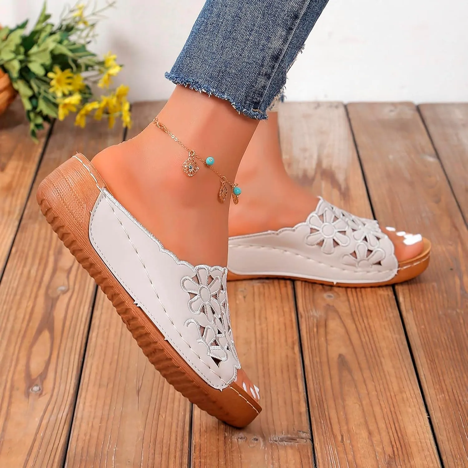 Women's Arch Support Platform Sandals Slip on Wedge Sandal with Elastic Orthopedic Sandals with Arch Support