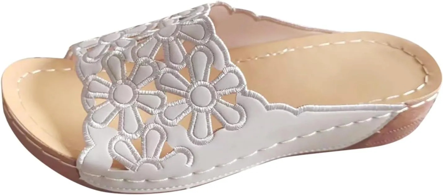 Women's Arch Support Platform Sandals Slip on Wedge Sandal with Elastic Orthopedic Sandals with Arch Support