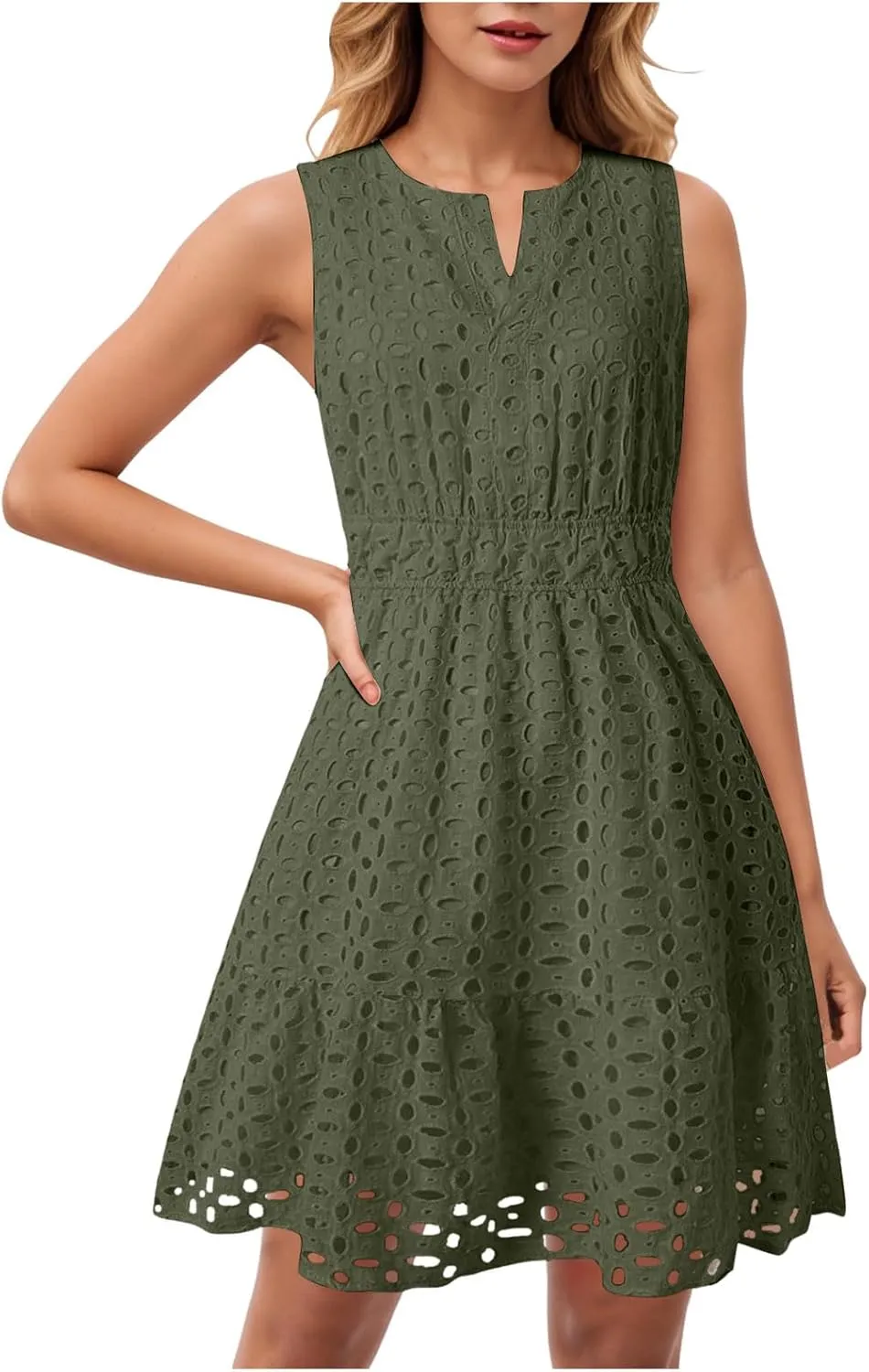 Womens Boho Summer Dresses 2025 Resort V Neck Short Sleeve Hollow Out Lace Ruffle Casual Beach Mini Vacation Dress